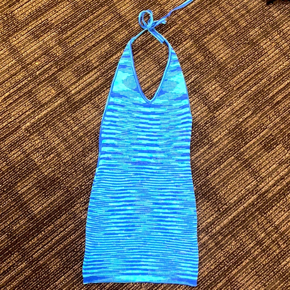 Beginning Boutique Elaina Halter Mini Dress in Blue